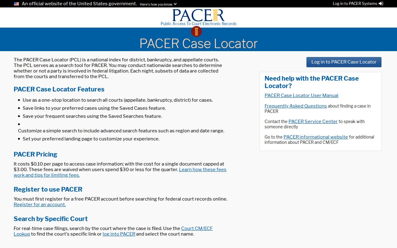 Beulaville court docket research image from the official PACER Case Locator