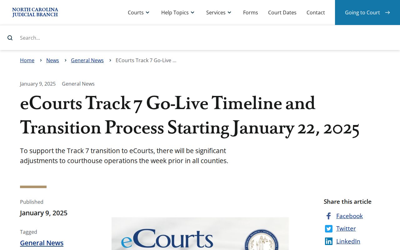 Duplin County case search eCourts Track 7 transition notice