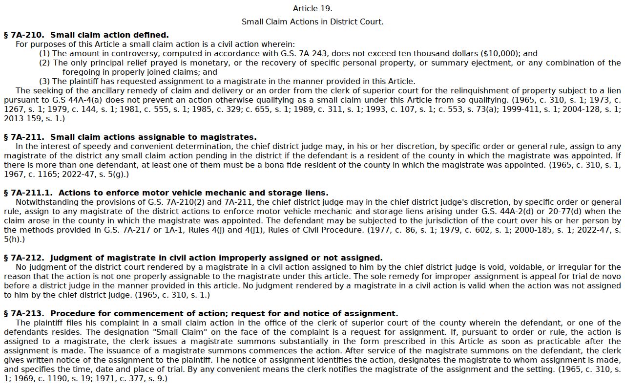 Duplin civil docket reference for North Carolina magistrate jurisdiction law