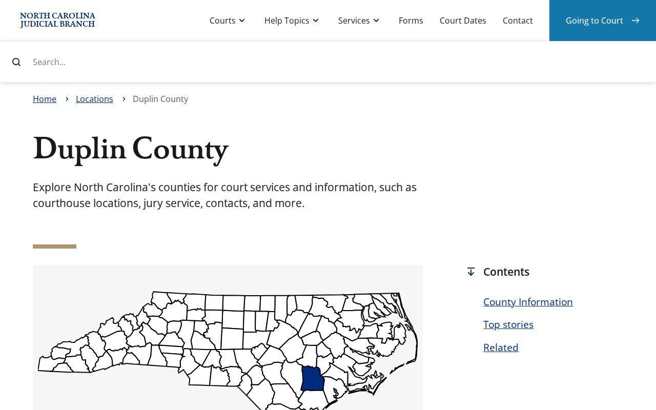 Duplin County court docket information from the Judicial Branch hub
