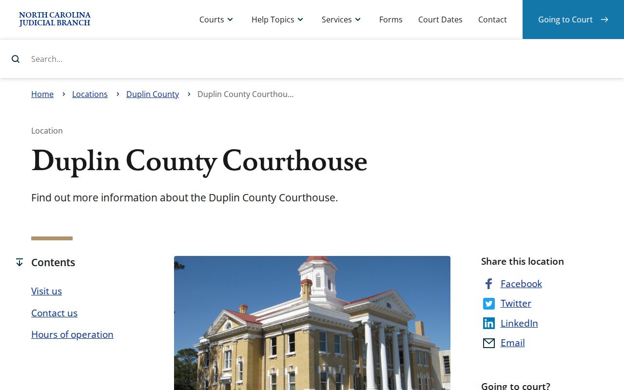 Duplin County court docket courthouse and Clerk records location