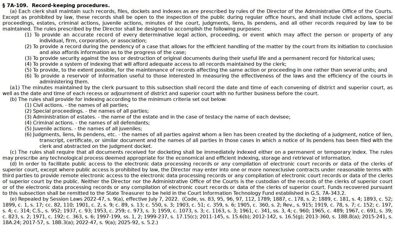 Duplin County court docket public access law reference