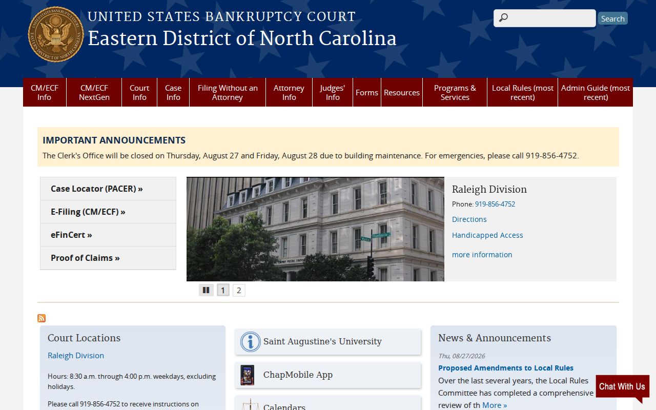Magnolia court docket research image from the federal bankruptcy court homepage