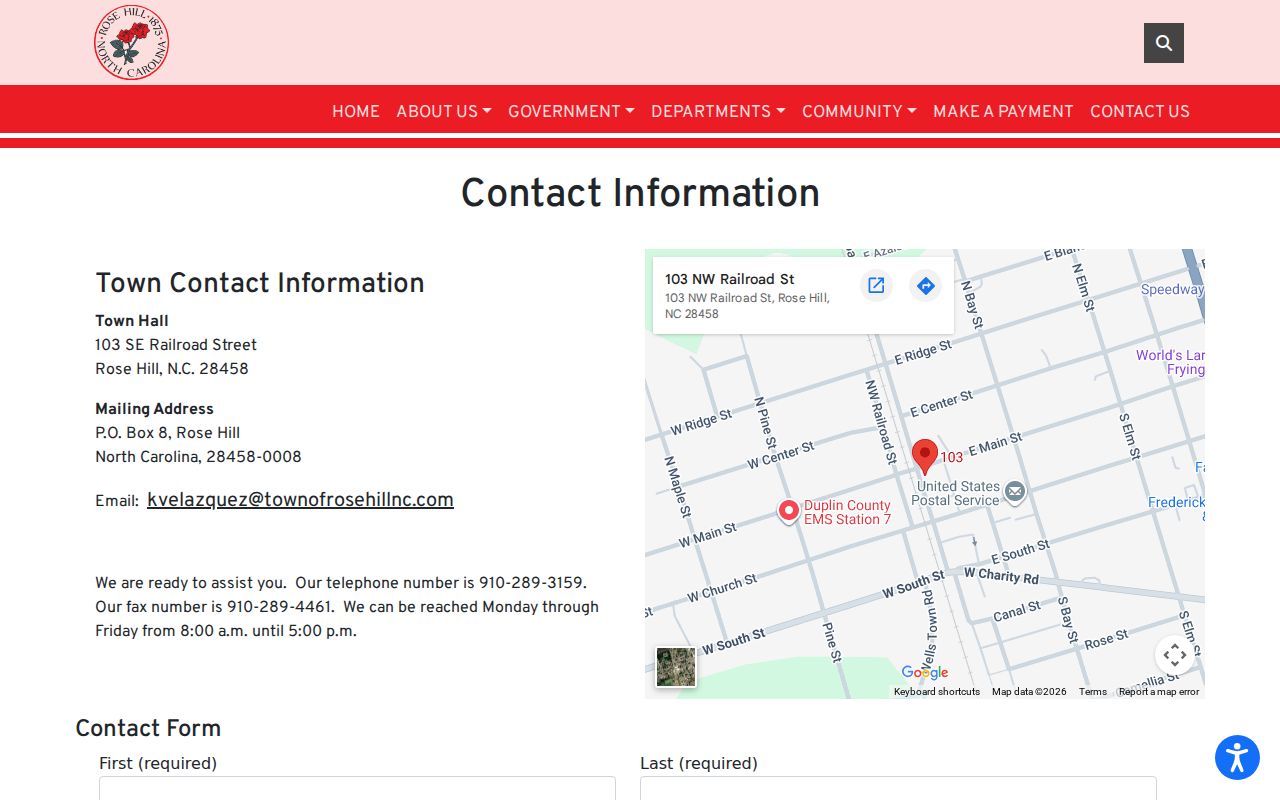 Rose Hill court docket research image from the official town contact page