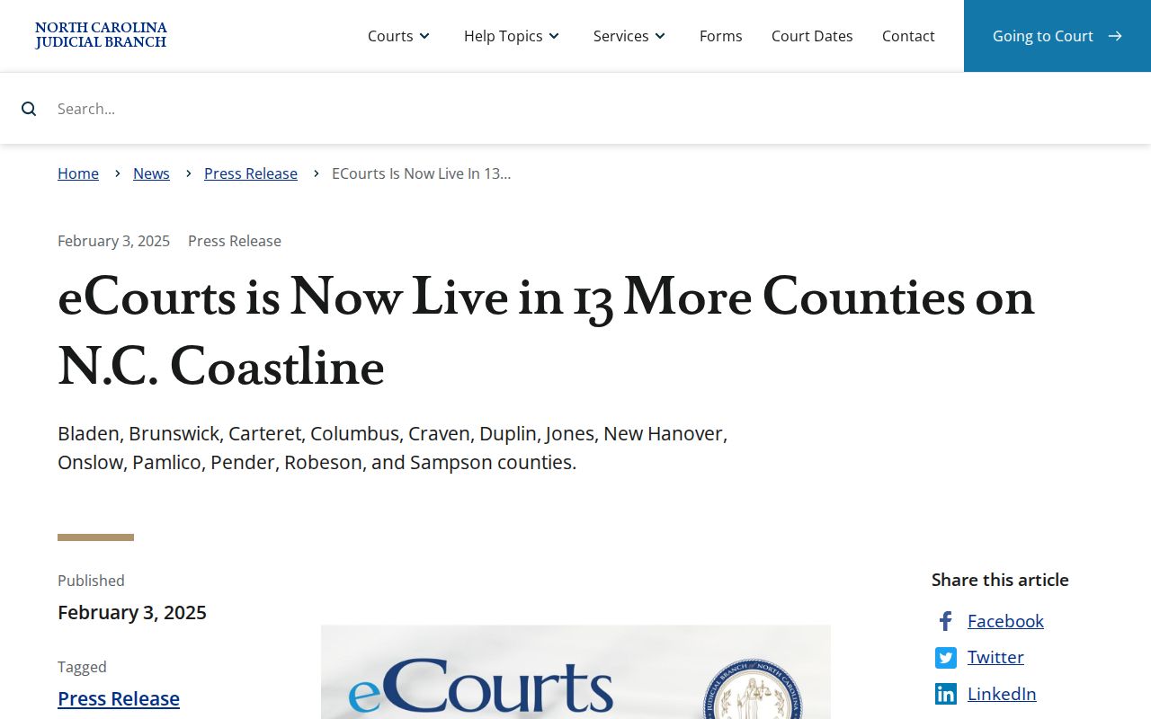 Duplin County traffic court records eCourts conversion release
