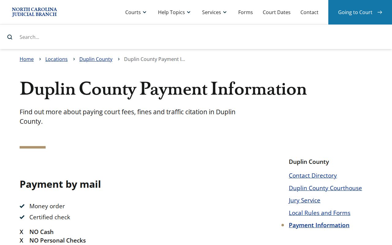 Duplin County traffic court records payment information